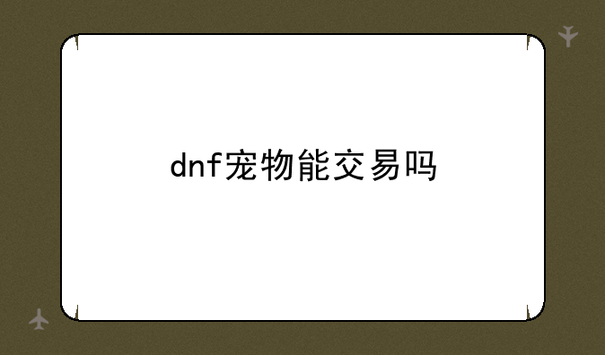 dnf宠物能交易吗