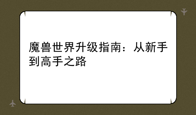 魔兽世界升级指南：从新手到高手之路