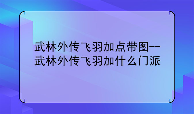 武林外传飞羽加点带图--武林外传飞羽加什么门派